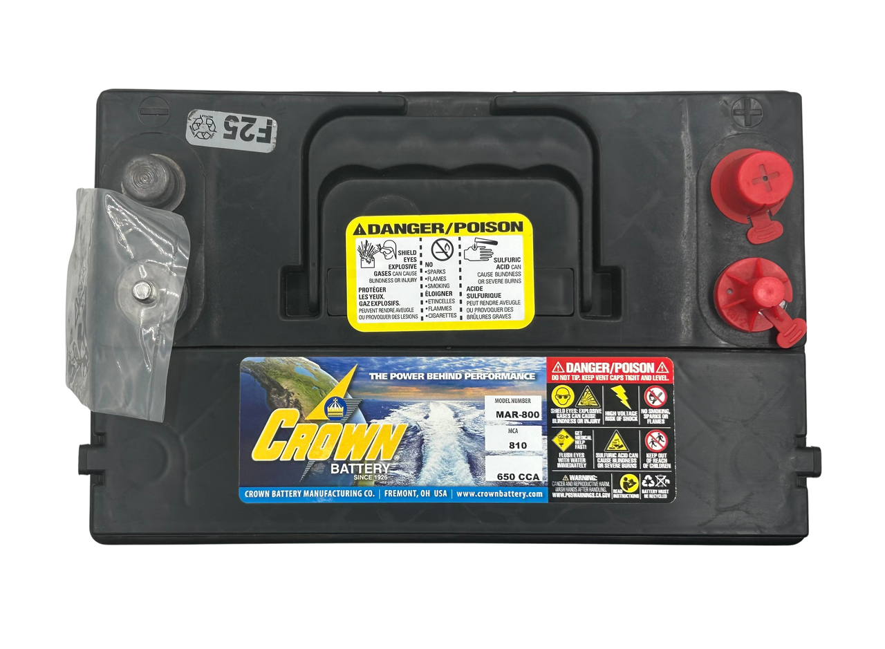 Crown MAR-800 12V marine starting battery, 650 CCA with left positive terminal