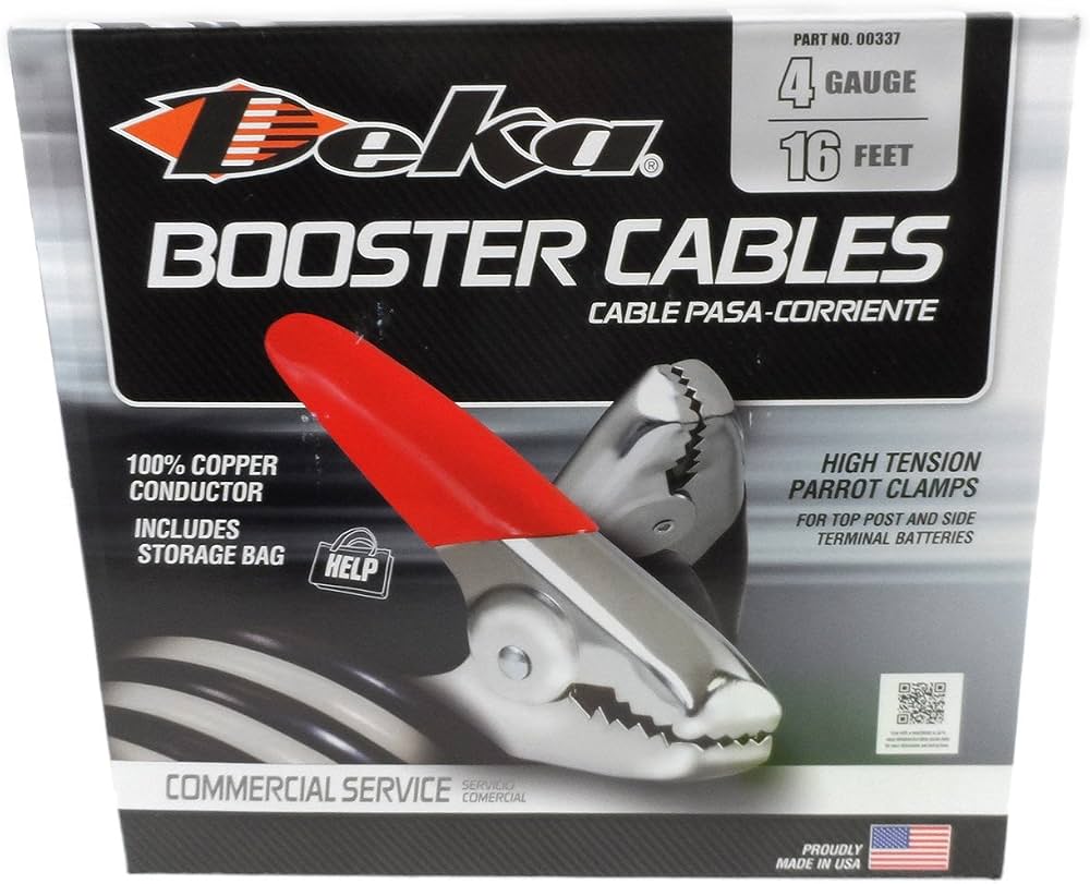 Deka 00337 heavy duty jumper cables, 4 gauge 16 foot 100% copper booster cables with 600P clamps