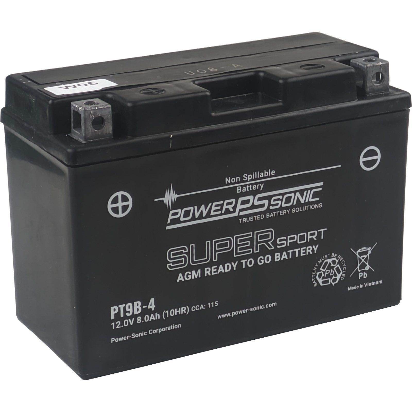 Motorcycle PT9B-4 12V 115CCA 8Ah AGM Powersports Battery
