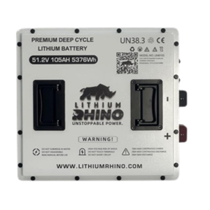 Top view of the Lithium Rhino LR51V105AH-CUBE 48V lithium golf cart battery showing terminals and panel