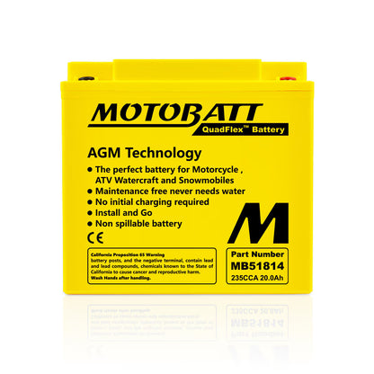 Motobatt MB51814 BMW Motorcycle Battery – 12V 20Ah 235 CCA AGM