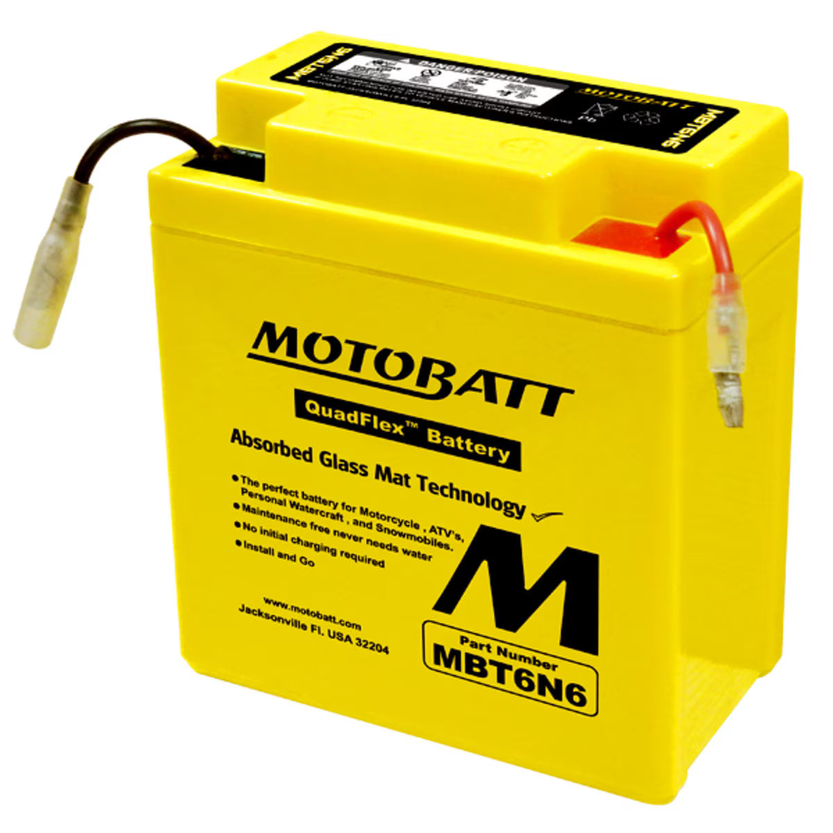 Motobatt MBT6N6 6 Volt Motorcycle Battery – 6V 6Ah AGM, Replaces Yuasa 6N6-3B