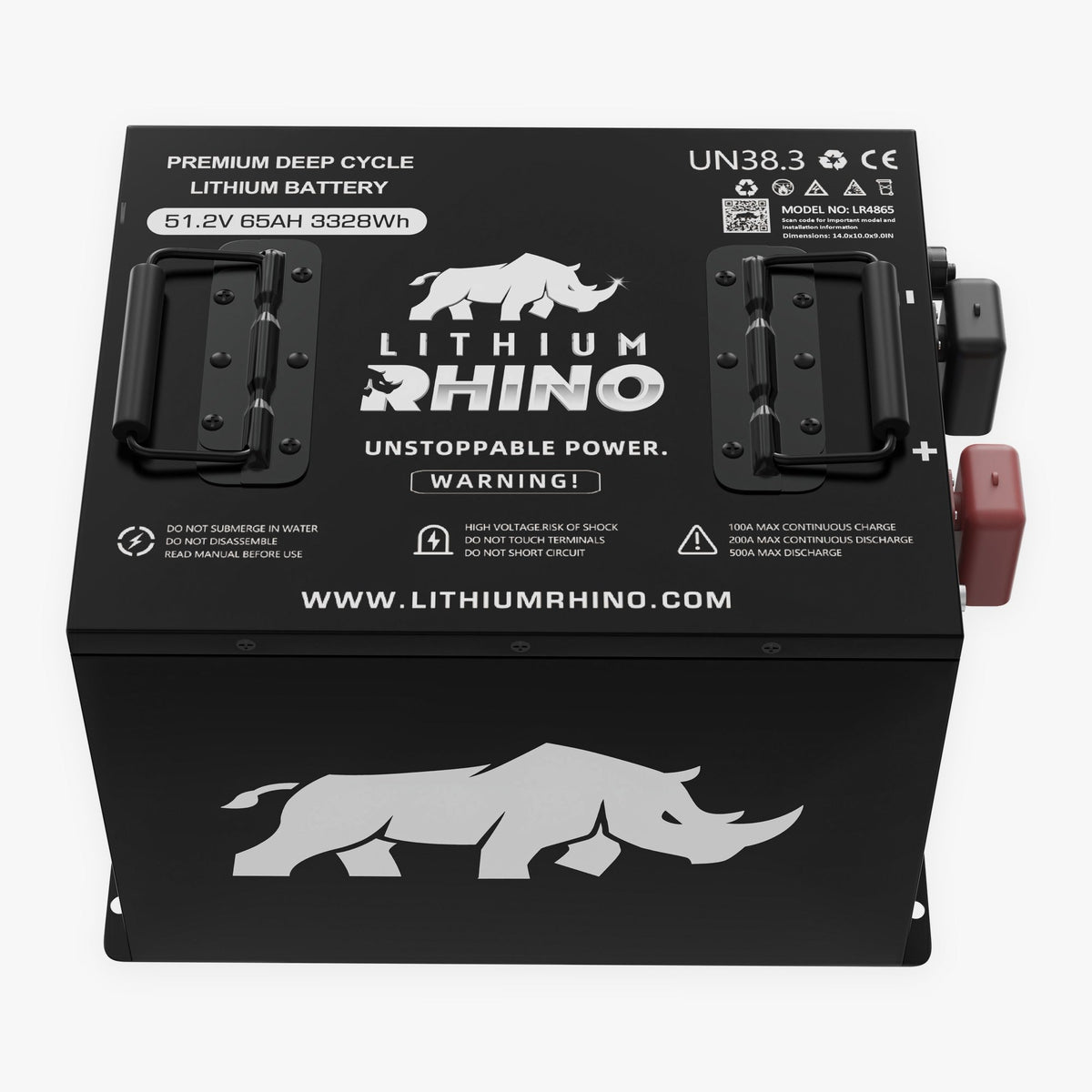 Lithium Rhino LR51V65AH 48V 65Ah lithium golf cart battery conversion kit battery, angled view from above