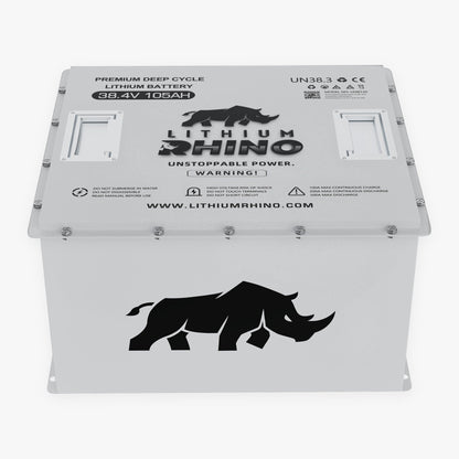 Lithium Rhino LR38V105AH 36V 105Ah lithium golf cart battery, angled view from above
