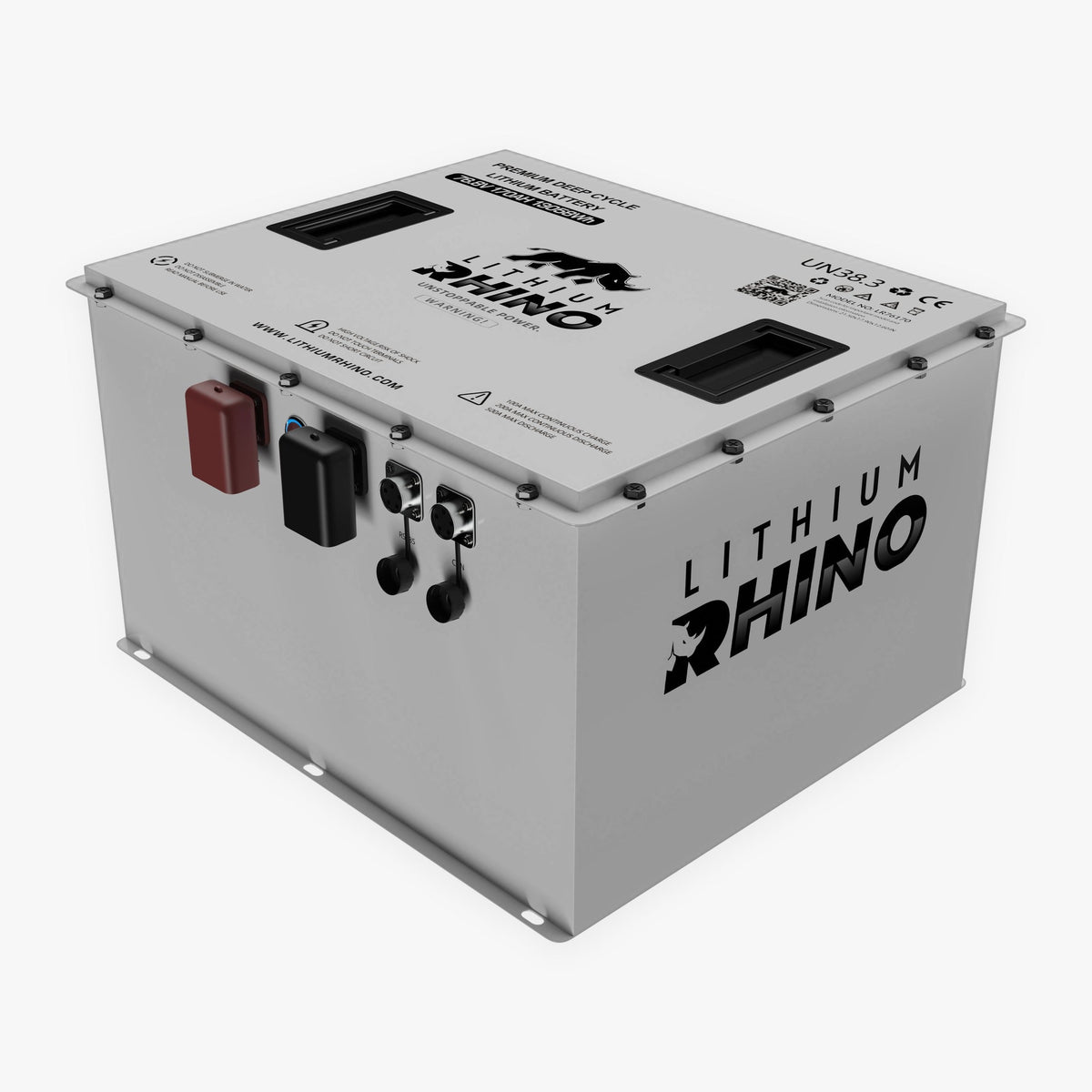 Lithium Rhino Godzilla 76V 170Ah lithium golf cart battery seen from above at an angle