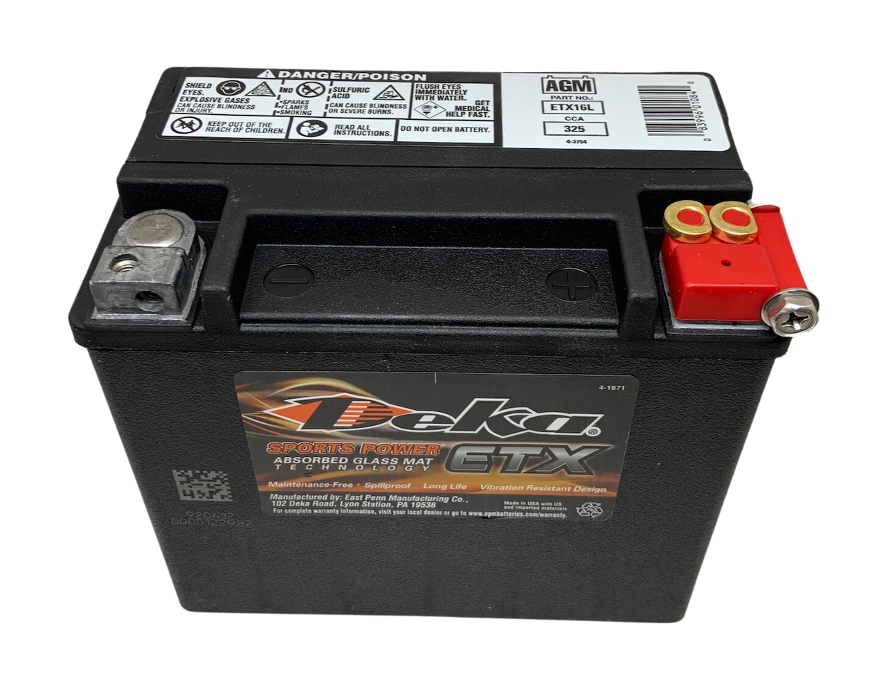 Deka ETX16L 12V 325CCA 19Ah AGM Powersports Battery