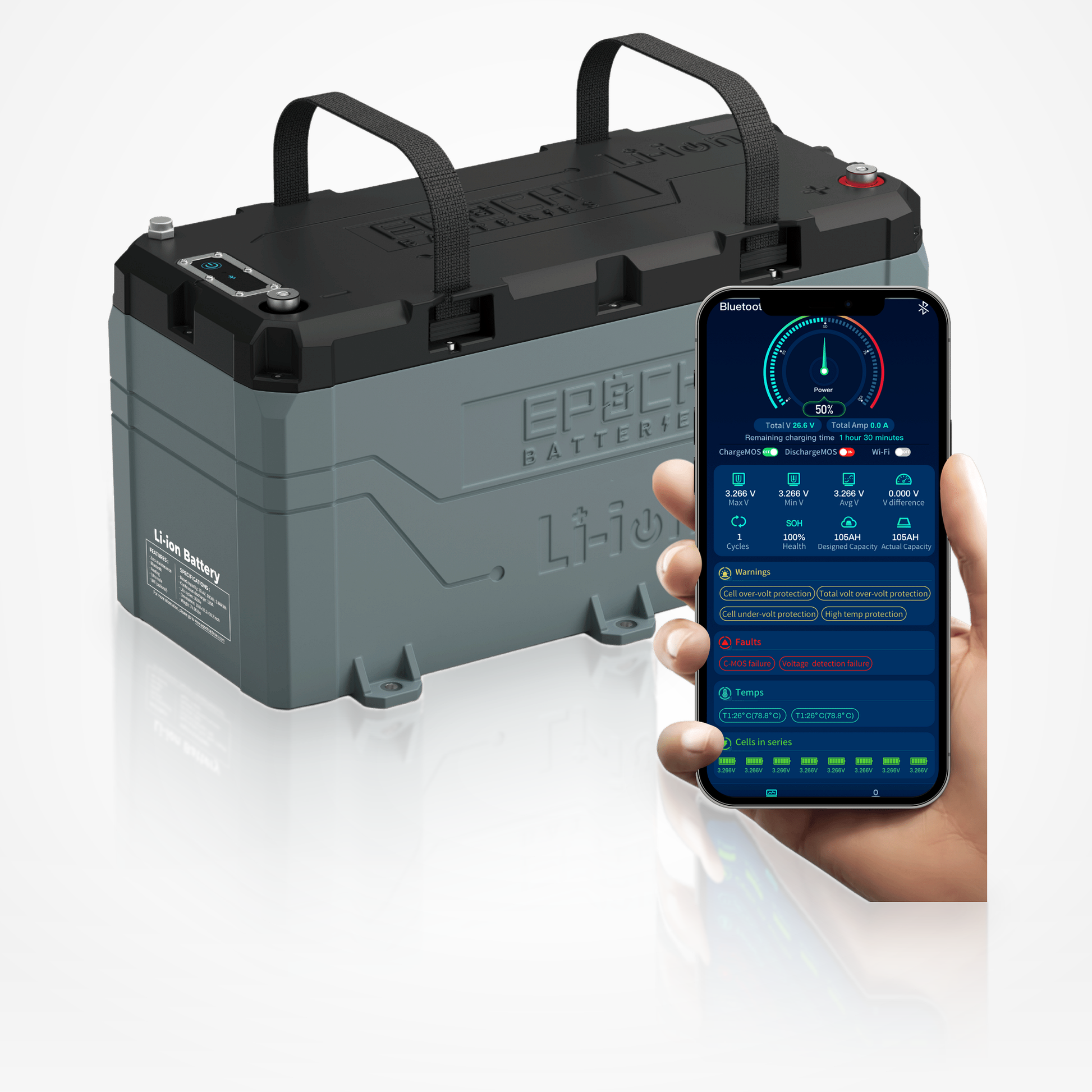 Epoch 36V lithium trolling motor battery with Bluetooth app monitoring