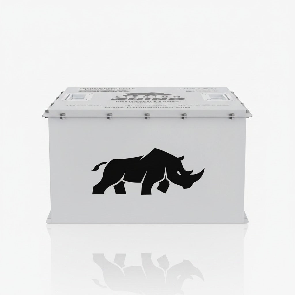 Front of the Lithium Rhino LR38V105AH 36V lithium golf cart battery