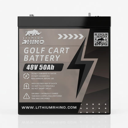 Front of the Lithium Rhino LR51V50AH 48V 50Ah lithium battery for golf cart conversion