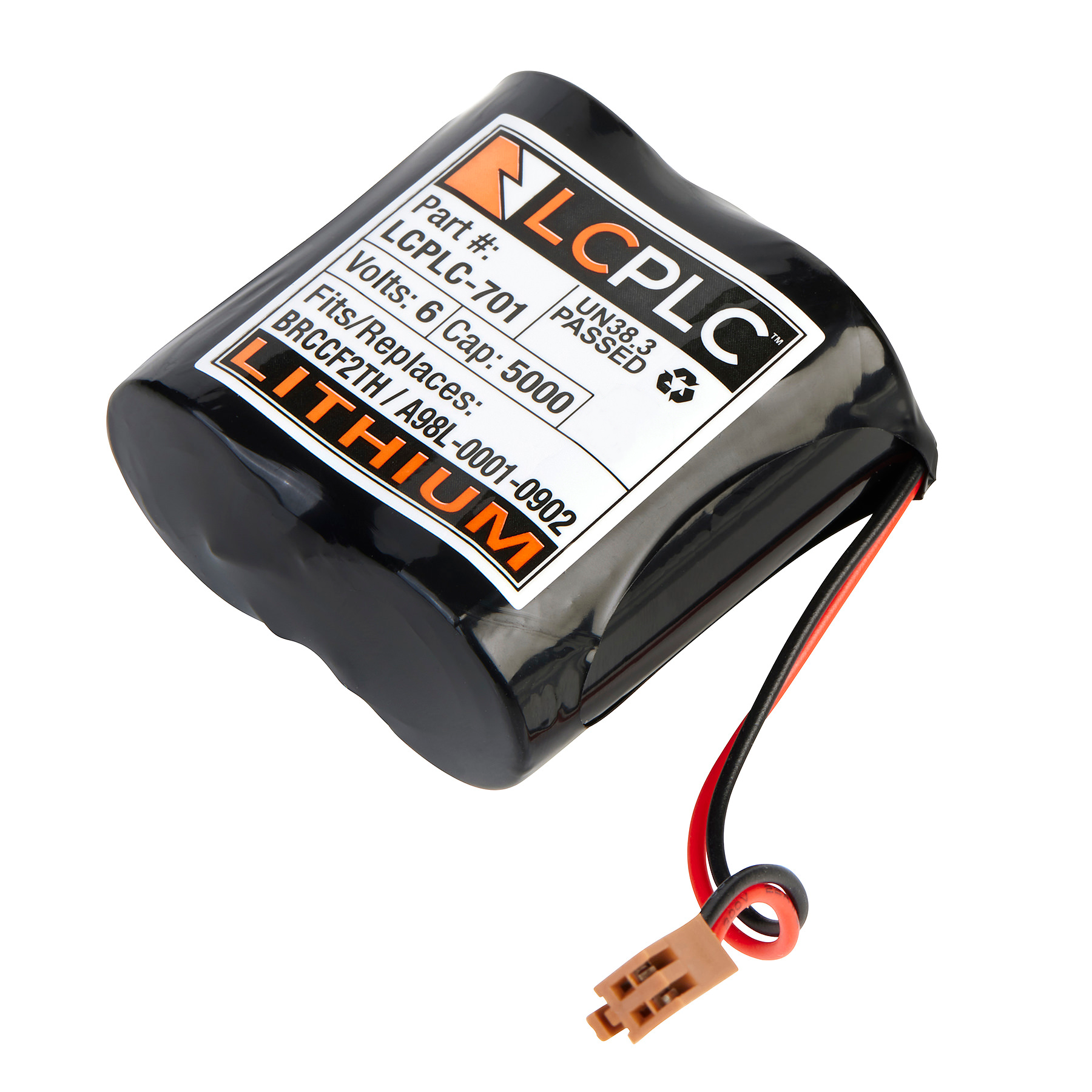 Dantona LCPLC-701 6V lithium PLC battery with connector, replaces GE Fanuc A98L-0001-0902