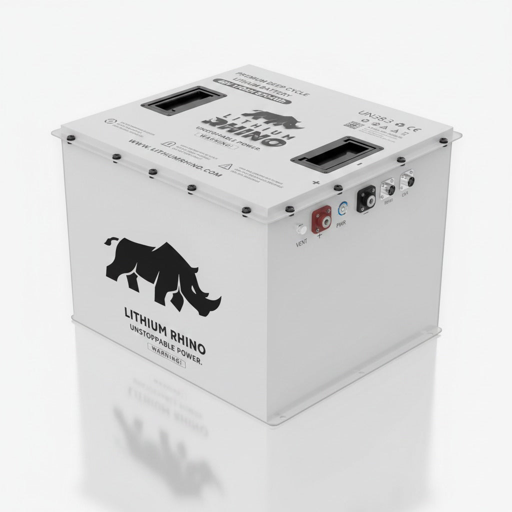 Side view of the Lithium Rhino 48V 170Ah lithium golf cart battery with 300A BMS