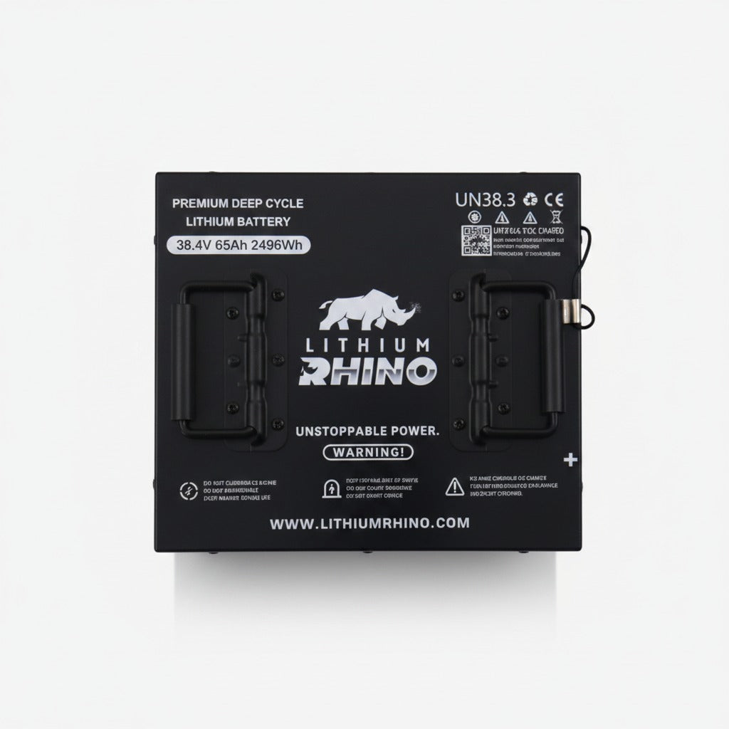 Top view of the Lithium Rhino LR38V65AH 36 volt lithium golf cart battery